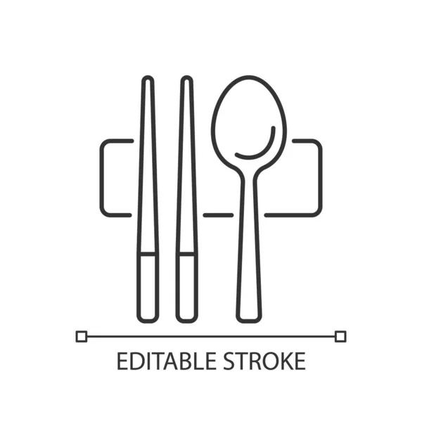 Лінійна Ікона Суео Металеві Палички Ложка Їжі Східний Посуд Східні — стоковий вектор