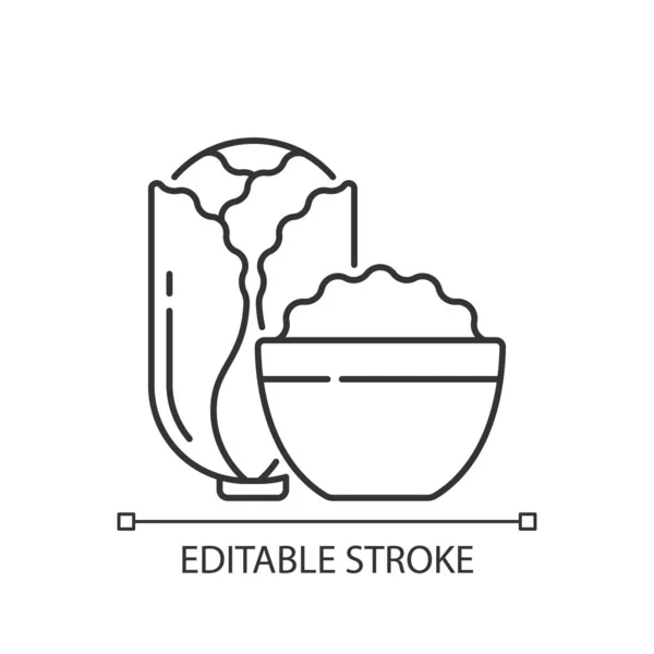 キムチリニアアイコン キャベツと大根の伝統的なサイドディッシュ アジア料理 熱いナパの食事 細い線のカスタマイズ可能なイラスト 輪郭のシンボル ベクトル絶縁外形図面 編集可能なストローク — ストックベクタ