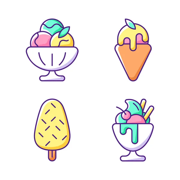 Ice Cream Varieties Rgb Color Icons Set Sorbet Sherbet Gelato — Stock Vector