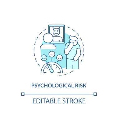 Psikolojik risk konsepti ikonu. Risk faktörü fikri ince çizgi çizimi satın alın. Zihinsel tüketici refahını etkiliyor. Kişisel korkular. Vektör izole edilmiş RGB renk çizimi. Düzenlenebilir vuruş