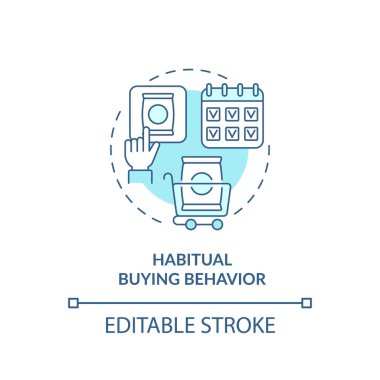 Alışkanlık satın alma davranış konsepti ikonu. Tüketici davranışı fikri ince çizgi çizimi. Tanıdık bir marka satın alıyorum. Günlük rutin. Vektör izole edilmiş RGB renk çizimi. Düzenlenebilir vuruş
