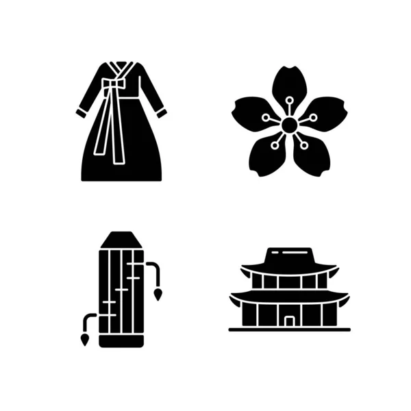 Корейские Этнические Символы Черные Глифы Установленные Белом Пространстве Одежда Ханбок — стоковый вектор