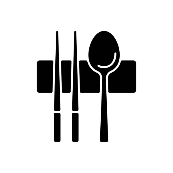 Черный Икона Суджио Металлические Палочки Ложка Еды Восточная Посуда Восточные — стоковый вектор