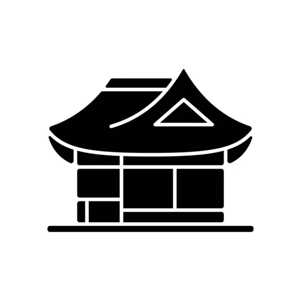 Hanok黑色字形图标 传统建筑 亚洲人的建筑 经典的东方家庭 东部的房子韩国文化 白色空间上的轮廓符号 矢量孤立的说明 — 图库矢量图片