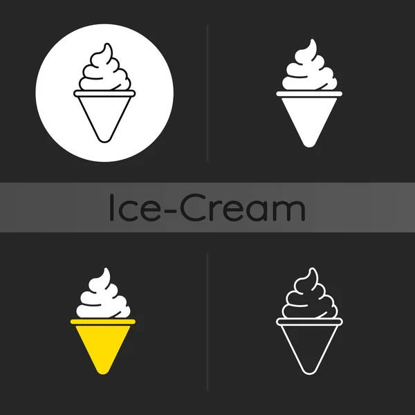 Cono Helado Icono Tema Oscuro Pastelería Congelada Forma Cono Sirve — Archivo Imágenes Vectoriales