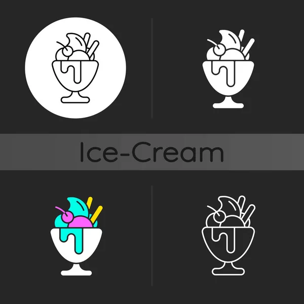 Bevroren Yoghurt Donker Thema Pictogram Zoet Bevroren Dessert Parfait Decoratie — Stockvector