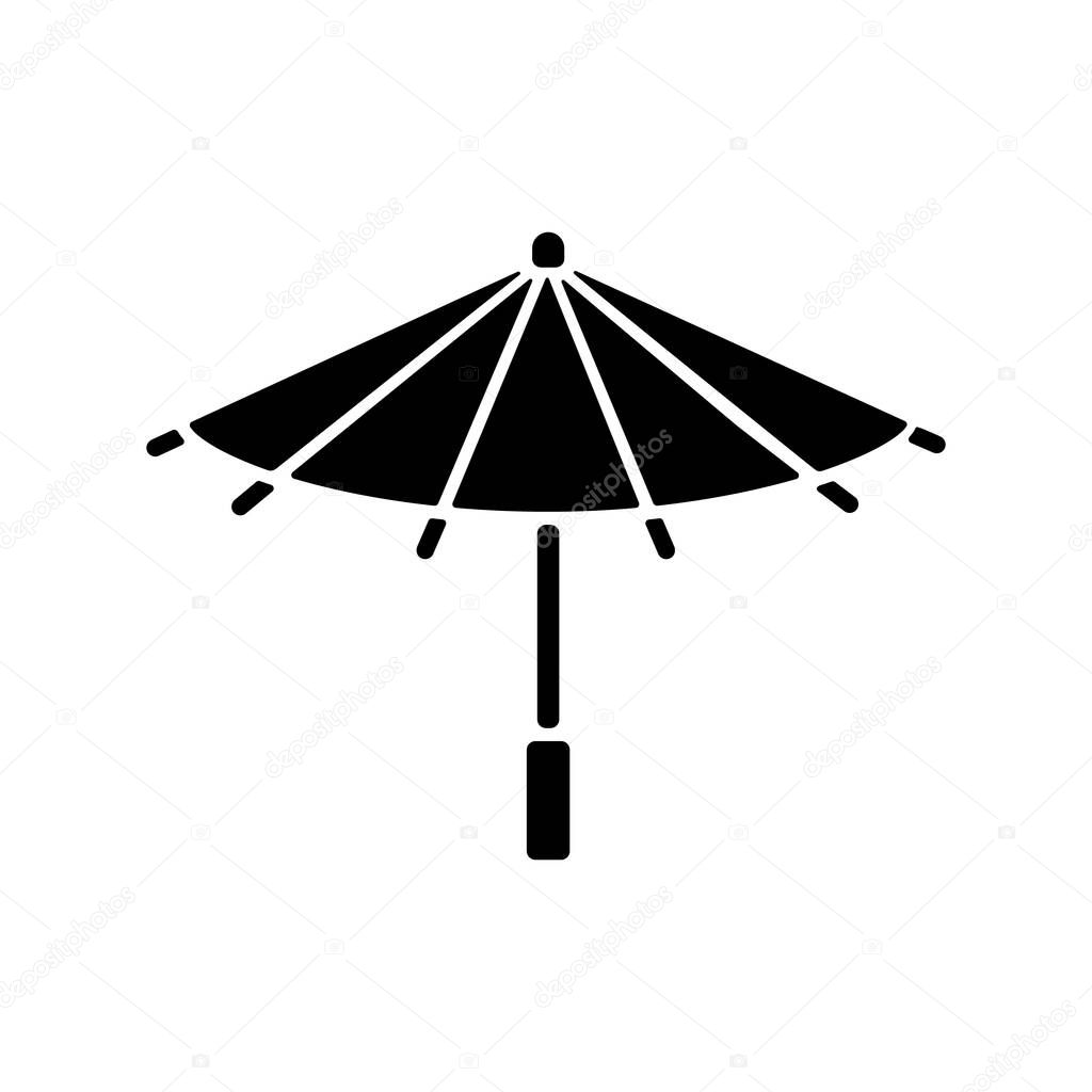 Korean umbrella black glyph icon. Bamboo and paper parasol. Ethnic japanese accessory. Seoul travel, oriental festival. Korean culture. Silhouette symbol on white space. Vector isolated illustration