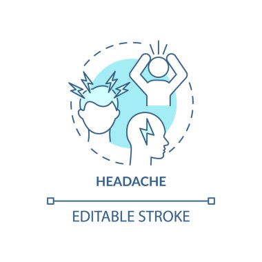 Headache concept icon. Air pollution disease symptom idea thin line illustration. Throbbing, constant pain. Health condition. Vector isolated outline RGB color drawing. Editable stroke clipart