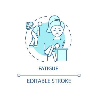 Yorgunluk konsepti simgesi. Hava kirliliği hastalığı fikri ince çizgi çizimi. Aşırı yorgunluk var. Motivasyon yok. Uyuşuk hissediyorum. Enerji eksikliği. Vektör izole edilmiş RGB renk çizimi. Düzenlenebilir vuruş