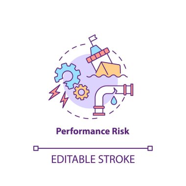 Performans riski konsepti ikonu. Risk faktörü fikri ince çizgi çizimi satın alın. İşlevsel kayıp. Ürün nitelikleri. Çevrimiçi alımlar. Vektör izole edilmiş RGB renk çizimi. Düzenlenebilir vuruş