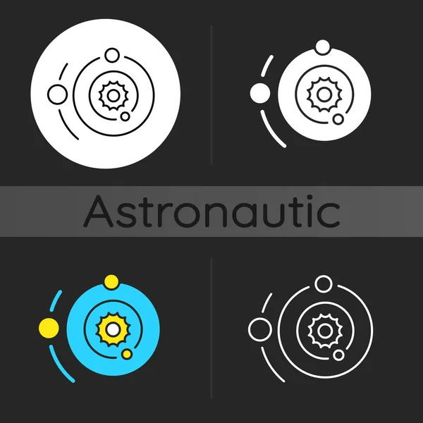 Sistema Solar Icono Tema Oscuro Sistema Cuerpos Espaciales Sol Planetas — Archivo Imágenes Vectoriales