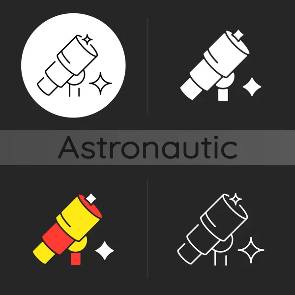 Telescop Pictogramă Temă Întunecată Instrument Optic Lentile Pentru Astronomul Observe — Vector de stoc