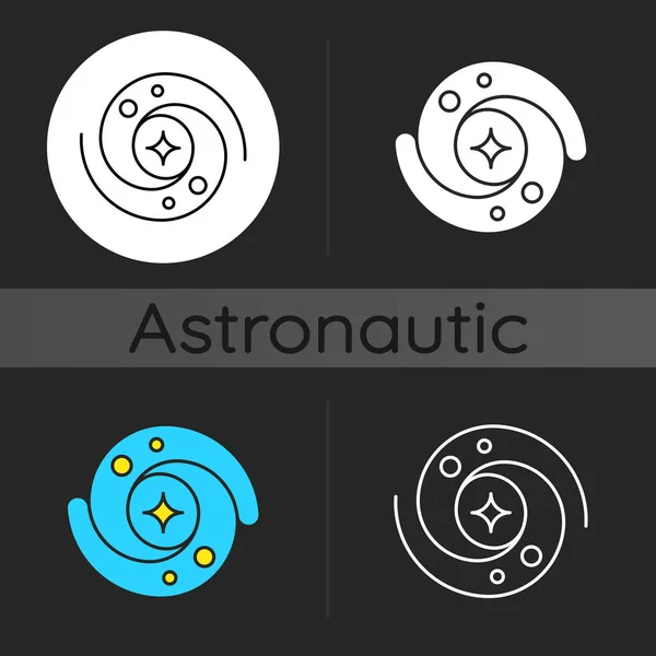 Galaxy Dark Theme Icon Gravitationally Bound System Stars Planets Spinning — Stock Vector