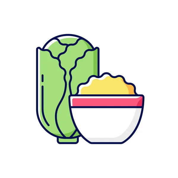 Icono Color Kimchi Rgb Plato Acompañamiento Tradicional Con Repollo Rábano — Vector de stock