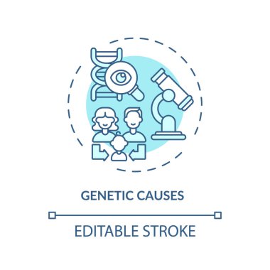 Genetik kavram ikonuna neden olur. Duyma kaybı fikri ince çizgi çizimi. Miras. Aile nesli. İç kulaktaki yapılarda hasar var. Vektör izole edilmiş RGB renk çizimi. Düzenlenebilir vuruş