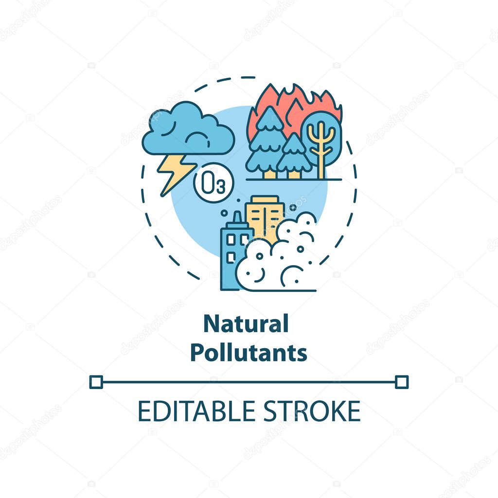 Natural pollutants concept icon. Outdoor air pollutant idea thin line illustration. Natural origin substances. Windblown dust. Fog and mist. Vector isolated outline RGB color drawing. Editable stroke