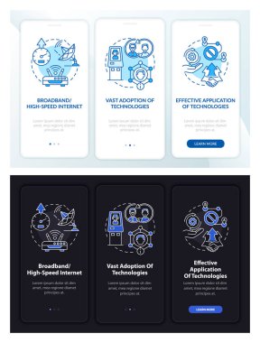 Mobil uygulama sayfası ekranında konseptle başarılı bir dijital kapsama. Üç aşamalı grafik talimatlara eriş. UI, UX, doğrusal koyu ve açık temalı GUI vektör şablonu