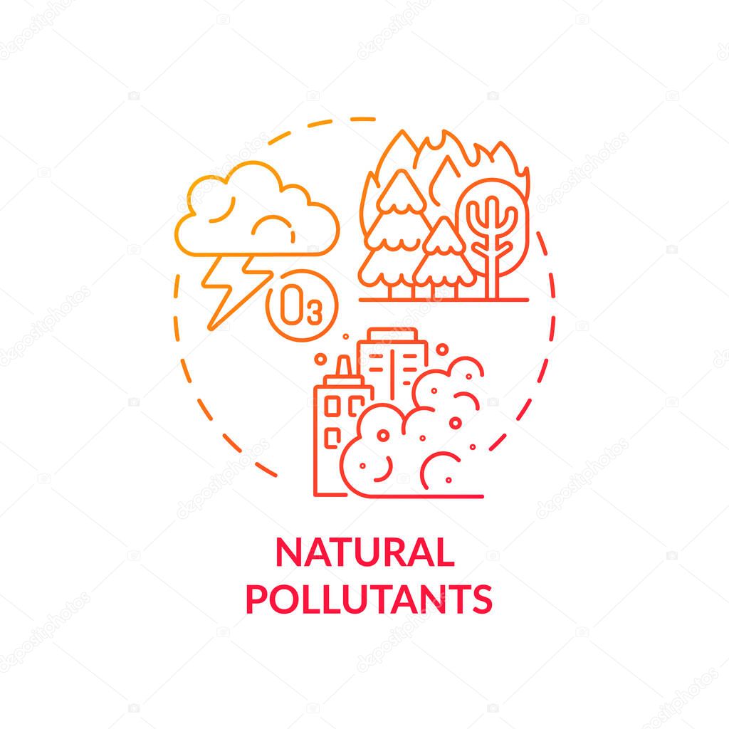 Natural pollutants concept icon. Outdoor air pollutant idea thin line illustration. Harmful substances releasing during catastrophes. Volcanic eruptions. Vector isolated outline RGB color drawing