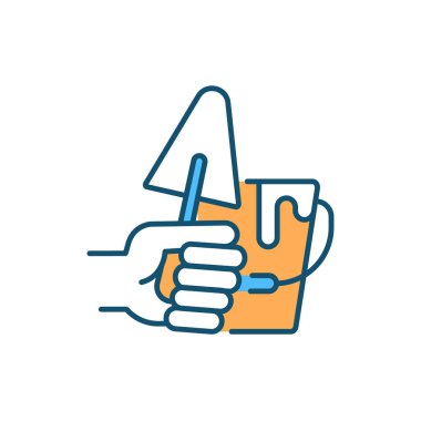 Zehirli yapı malzemeleri RGB renk simgesi. Kovada sıvı çimento. İnşaat için kullanılan yapışkan madde. Sıva hazırlığı. Zararlı madde. Yapıştırıcılar, kaplamalar. İzole vektör illüstrasyonu