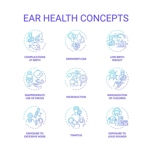 Ear Health Concept Icons Set Hearing Loss Prevention Idea Thin — Stock Vector