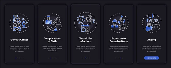 Hypoacusis Aspecten Onboarding Mobiele App Pagina Scherm Met Concepten Chronische — Stockvector