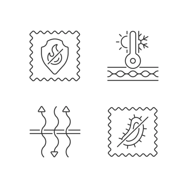 Caractéristiques Tissu Icônes Linéaires Ensemble Textile Ignifuge Respirant Fibre Isolante — Image vectorielle