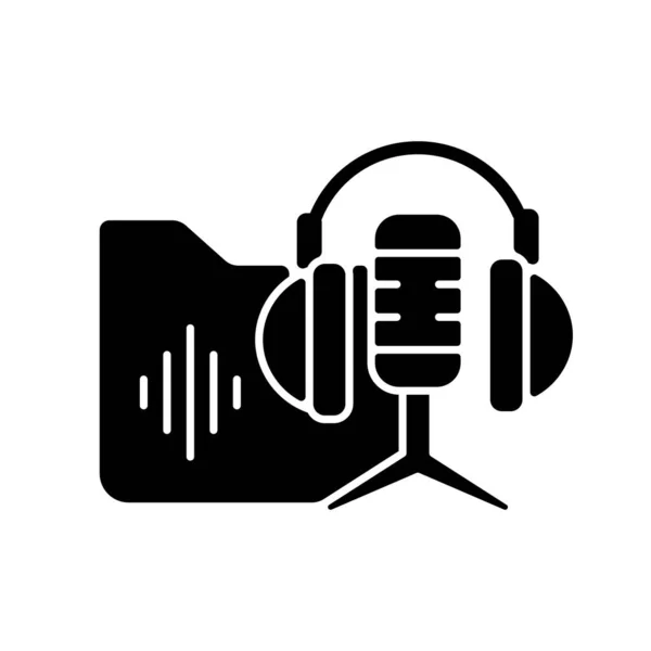 Podcasts Bibliothèque Glyphe Noir Icône Série Contenu Audio Demande Pour — Image vectorielle