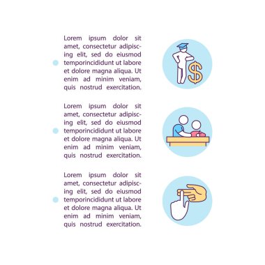 Eğitim desteği, metinli konsept satır simgelerine mal olur. Kopya uzayı ile PPT sayfa vektör şablonu. Broşür, dergi, gazete tasarımı. Beyazlar üzerine akademik başarı doğrusal çizimler