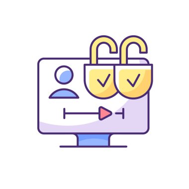 Çoklu izleyici profili RGB renk simgesi. Çoklu cihaz erişimi. Ek ücret ödemeden sosyal yardımları paylaşmak. İçerik veritabanlarına genel erişim. Aynı anda tek bir hesap kullanarak. İzole vektör illüstrasyonu