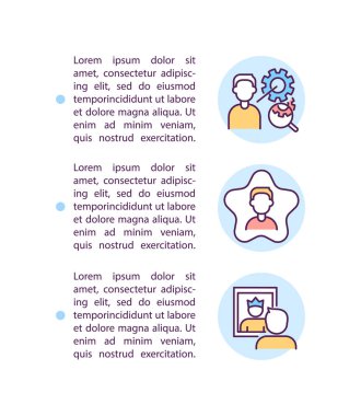 Metinli rol model konsept satırı simgeleri bulunması. Kopya uzayı ile PPT sayfa vektör şablonu. Broşür, dergi, gazete tasarımı. Beyaz üzerinde doğrusal illüstrasyonlar