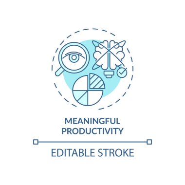 Anlamlı üretkenlik mavi konsept ikonu. İş verimliliği. Kişisel yönetim. Yeteneklerini geliştir. Kendini kontrol etme fikri ince çizgi çizimi. Vektör izole edilmiş RGB renk çizimi. Düzenlenebilir vuruş