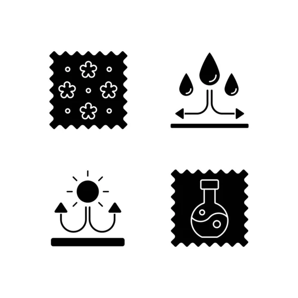 Fabric Features Black Glyph Icons Set White Space Print Textile — Stock Vector