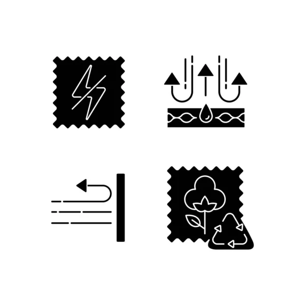Différentes Caractéristiques Tissu Icônes Glyphe Noir Fixé Sur Espace Blanc — Image vectorielle