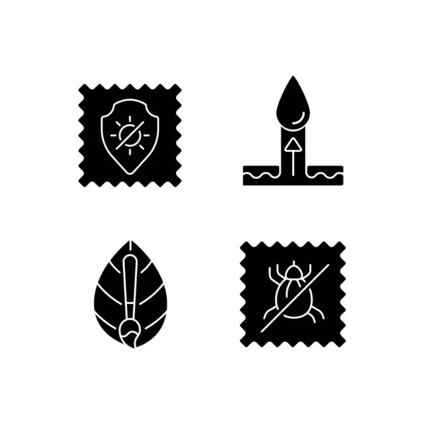 Fabric Quality Characteristics Black Glyph Icons Set White Space Protection — Stock Vector