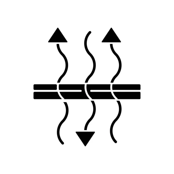 Solunabilir Siyah Kabartma Simgesi Hava Giriş Özelliği Hava Akışı Kıyafetlerden — Stok Vektör