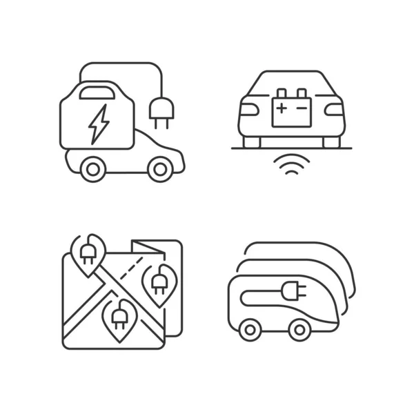 Lineare Symbole Für Das Laden Von Elektrofahrzeugen Gesetzt Ladezeit Von — Stockvektor