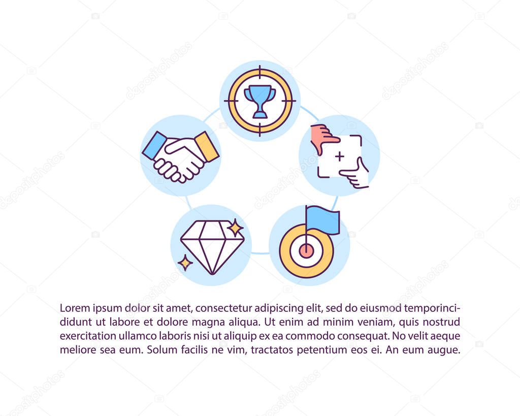 Selecting authentic goals concept line icons with text. PPT page vector template with copy space. Brochure, magazine, newsletter design element. Personal fulfillment linear illustrations on white
