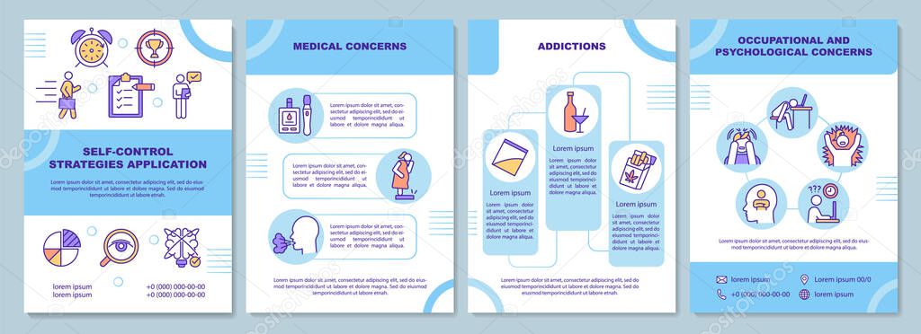 Self control strategies application brochure template. Flyer, booklet, leaflet print, cover design with linear icons. Vector layouts for presentation, annual reports, advertisement pages