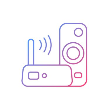 Medya akış aygıtı gradyan doğrusal vektör simgesi. İnternet bağlantılı cihazda televizyon izlemek. İnce çizgi renkli semboller. Modern tarz pictogram. Vektör izole çizimi