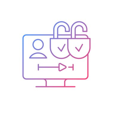 Çoklu izleyici gradyan doğrusal vektör simgesini gösterir. Çoklu cihaz erişimi. Ek ücret ödemeden sosyal yardımları paylaşmak. İnce çizgi renkli semboller. Modern tarz pictogram. Vektör izole çizimi