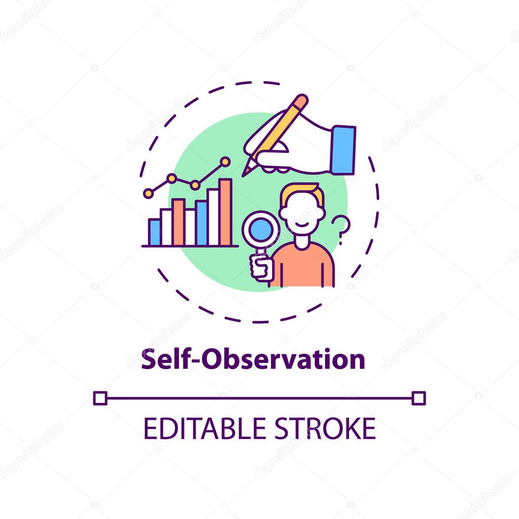 Self observation concept icon. Goal achievement. Project management. Personal motivation. Self control idea thin line illustration. Vector isolated outline RGB color drawing. Editable stroke