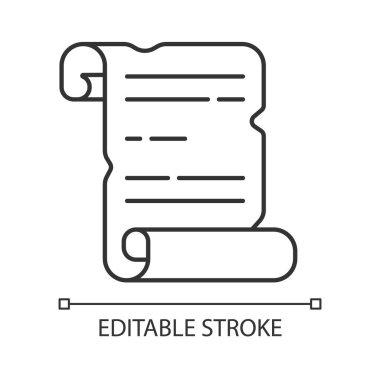 Kadim el yazmaları doğrusal simge oluşturur. Papirüs, parşömen parşömeni. El yazısı kompozisyon. İnce çizgi özelleştirilebilir illüstrasyon. Contour sembolü. Vektör izole çizim. Düzenlenebilir vuruş
