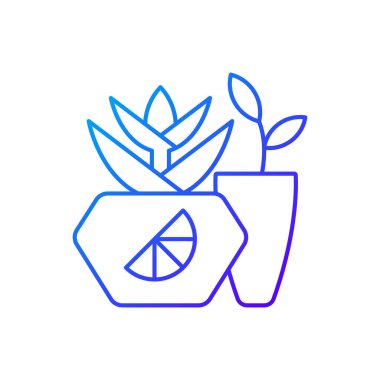 Markalı ot gradyan doğrusal vektör simgesi. Bitki yetiştirmek için eşsiz bir yer. Tasarımcılar ev dekorasyonu yapar. İnce çizgi renkli semboller. Modern tarz pictogram. Vektör izole çizimi