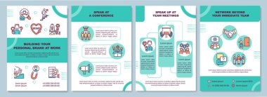 İş broşüründe şahsi markanızı oluşturuyorsunuz. Broşür, broşür, broşür baskısı, doğrusal simgelerle kaplama tasarımı. Sunum için vektör düzenleri, yıllık raporlar, reklam sayfaları