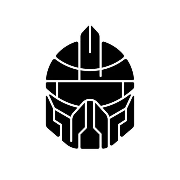 未来的なヘルメットブラックグリフアイコン サイバーパンク兵士のヘッドセットSfゲームの人 未来的な技術 ディストピア的な未来 白い空間にシルエットのシンボル ベクトル分離図 — ストックベクタ