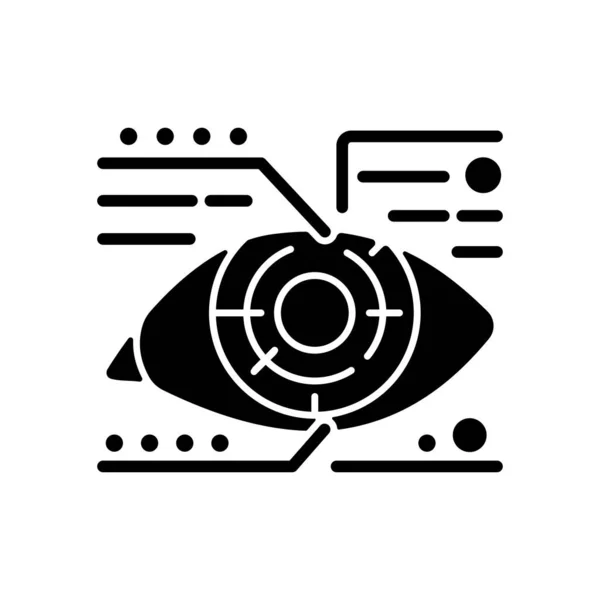 Lens Microcircuit Black Glyph Icon Android Eye Specs Info Cyberpunk — Stock Vector