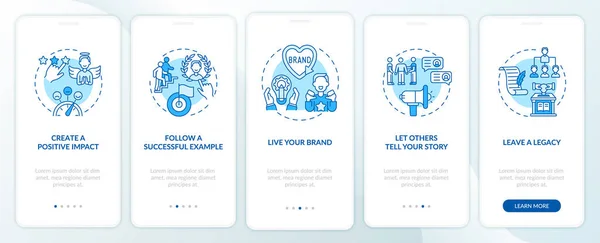 Personal Branding Tips Blue Onboarding Mobile App Page Screen Concepts — Stock Vector