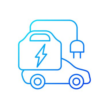 Taşınabilir EV şarj gradyan doğrusal vektör simgesi. Nakledilebilecek elektromobil için şarj istasyonu. İnce çizgi renkli semboller. Modern tarz pictogram. Vektör izole çizimi