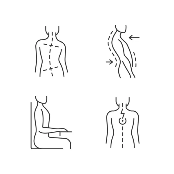 Mauvais Problèmes Posture Icônes Linéaires Réglées Hanches Épaules Inégales Position — Image vectorielle