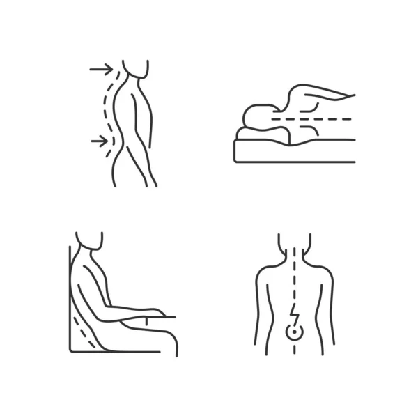 Définir Les Icônes Linéaires Dysfonctionnement Postural Lordose Lombaire Position Couchée — Image vectorielle